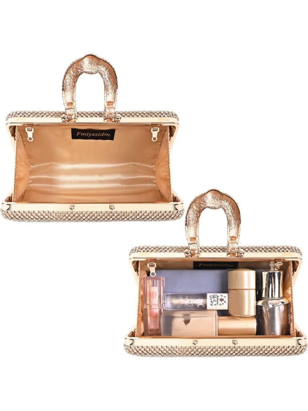π Women's Gold Party Dressy Handbag Sparkly Rhinestone Crystal Evening Clutch - Picture 5 of 6